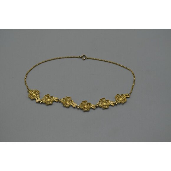 Poppy Earrings & Necklace Matching Set Silver Utika Marking Gold Tone Filigree - Picture 3 of 8